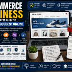 E-Commerce Business infographic showing how to build a successful online store, including niche research, store setup, digital marketing, sales growth, customer engagement, and e-commerce success strategies.