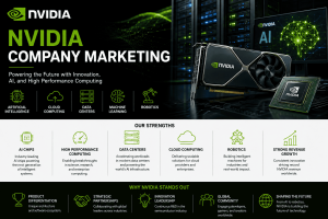 NVIDIA Company Marketing banner showcasing AI chips, cloud computing, data centers, machine learning, robotics, high-performance computing, and innovation in artificial intelligence.